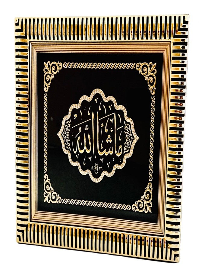ديكور حائط تركي، إطار "ما شاء الله"، هدية لبيت جديد، هدايا للمسلمين، إطار خط عربي لتزيين المنزل، لوحة جدارية معلقة مؤطرة، هدية للمسلمين، 13 بوصة × 11 بوصة (أسود) - Image 1